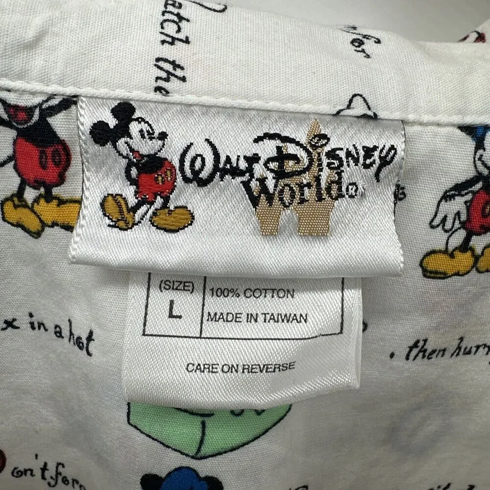 Walt Disney‎ Pajama Shirt Womens Large Mickey Mouse Button Up Top Cotton Vintage - Picture 2 of 7